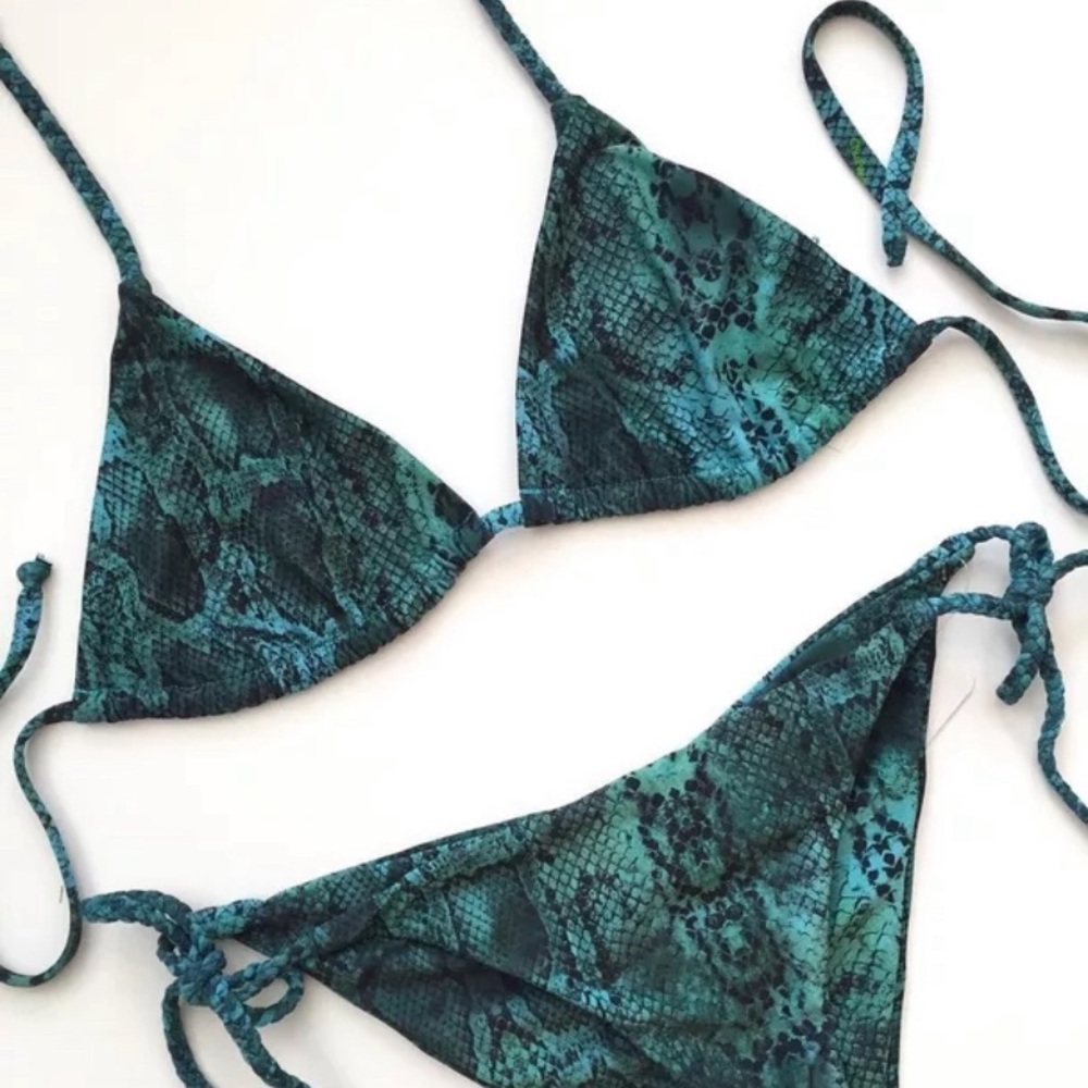 Emerald green snake print bikini Triangle cheeky